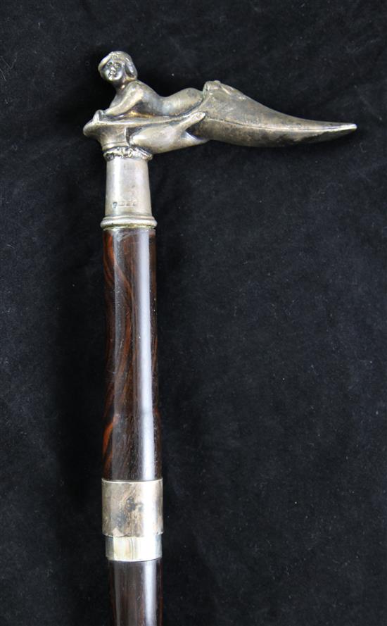A 20th century English silver mounted rosewood sword stick, 35in.